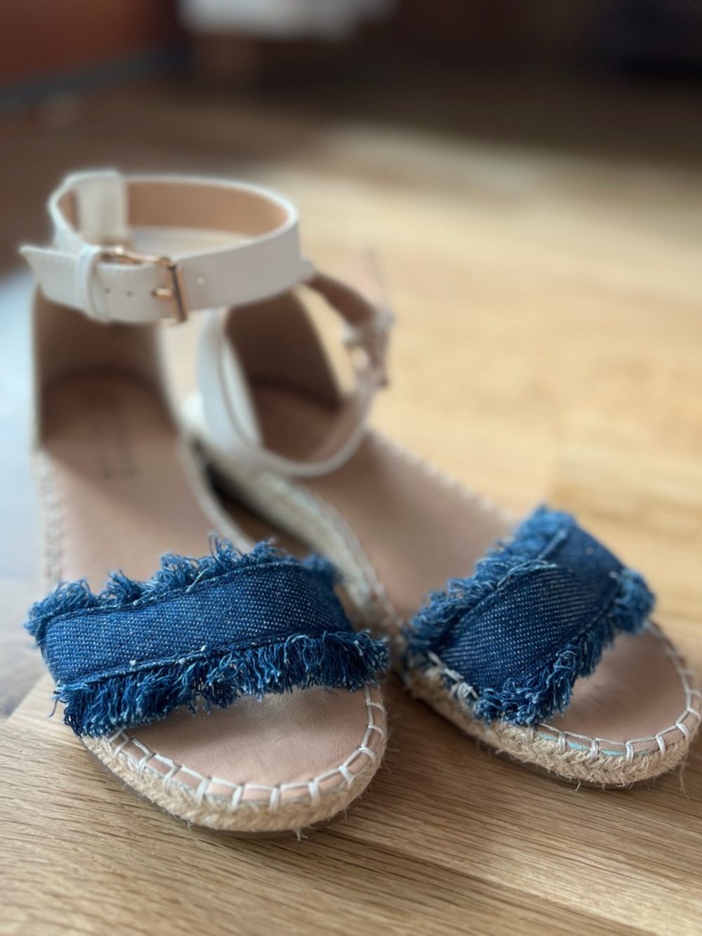 Journee Collection Denim Blue and Cream Ankle Strap Espadrille Sandals